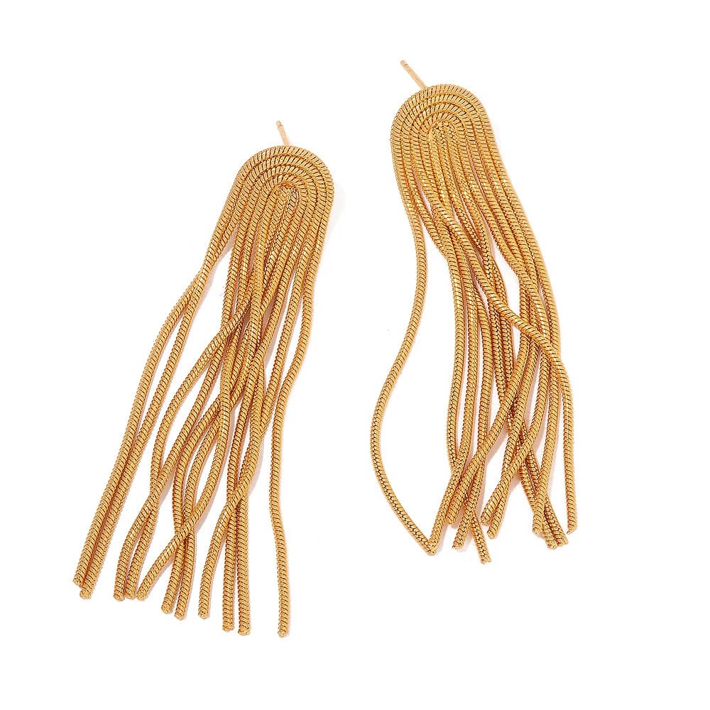 Stainless Steel 18K Gold Plated Exaggerated Drop Long Tassel Earring - WS JewelleryStainless Steel