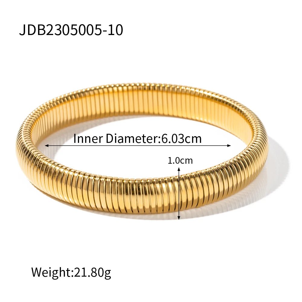 Stainless Steel 18K Gold Plated Texture Flex Snake Chain Cuff Bracelet - WS JewelleryStainless Steel