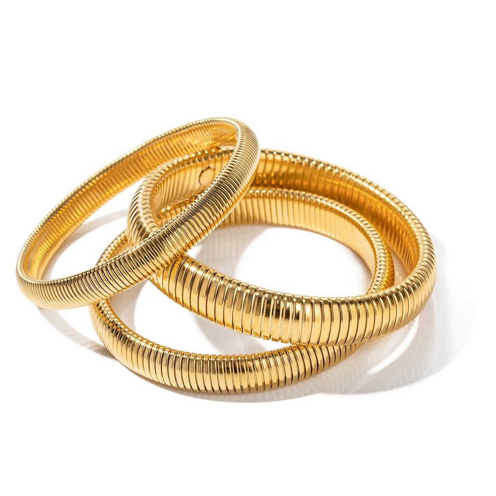 Stainless Steel 18K Gold Plated Texture Flex Snake Chain Cuff Bracelet - WS JewelleryStainless Steel