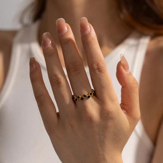 Stainless Steel Exquisite Bling Black CZ Grid Hollow Ring - WS JewelleryStainless Steel