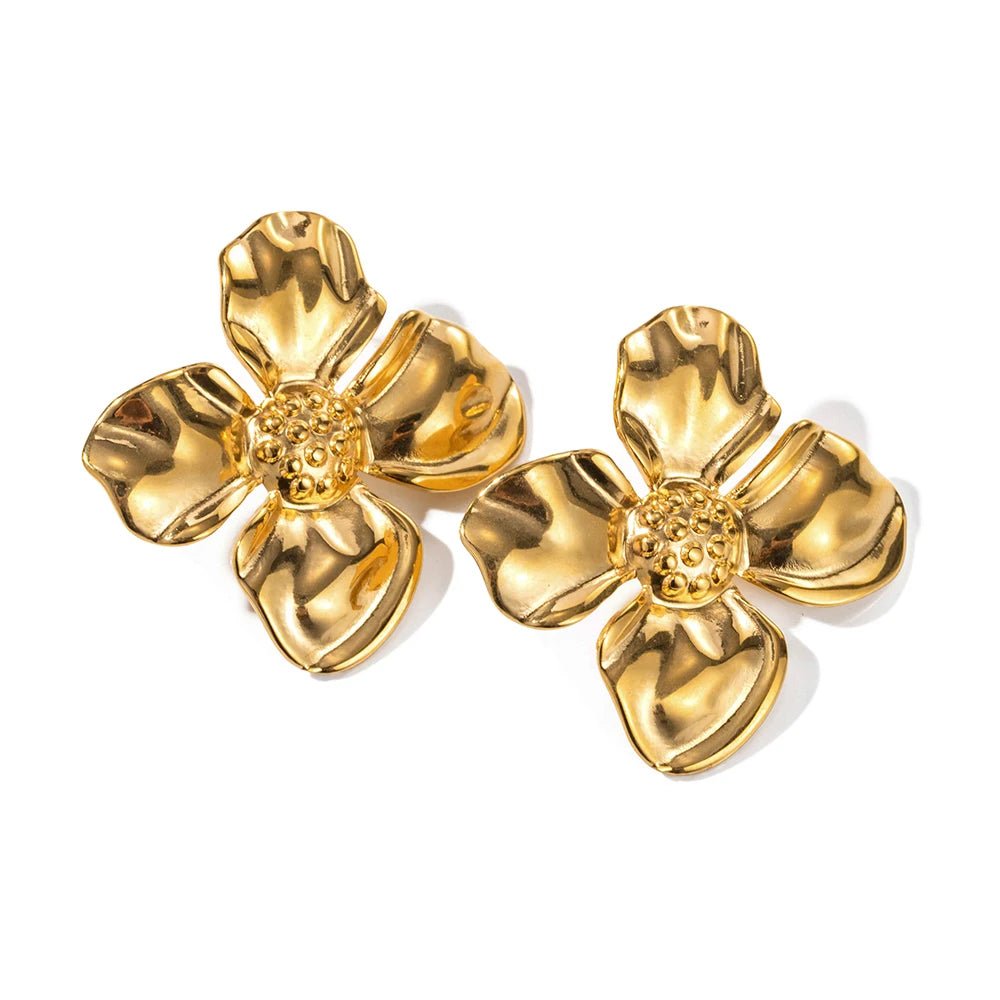 Stainless Steel Golden Flower Stud Earrings Rings Bangle - WS JewelleryStainless Steel