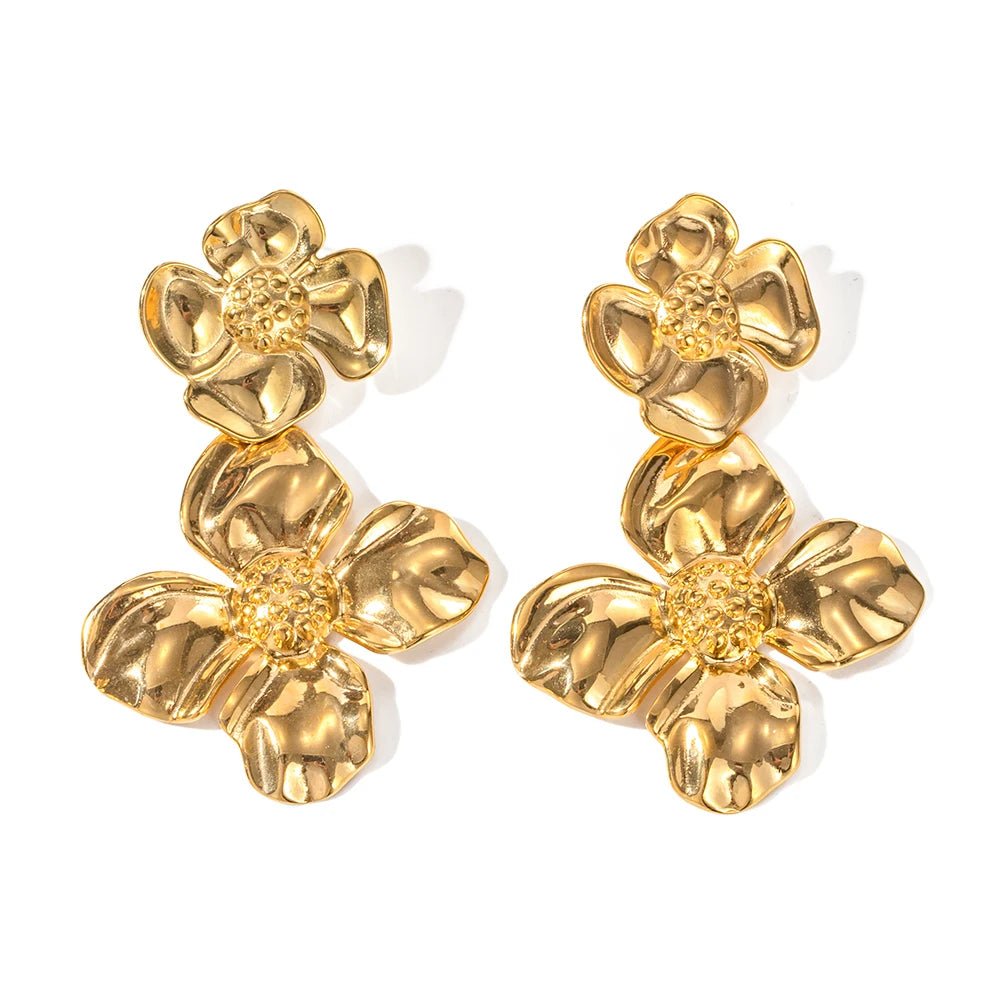 Stainless Steel Golden Flower Stud Earrings Rings Bangle - WS JewelleryStainless Steel