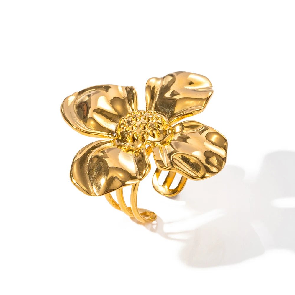 Stainless Steel Golden Flower Stud Earrings Rings Bangle - WS JewelleryStainless Steel