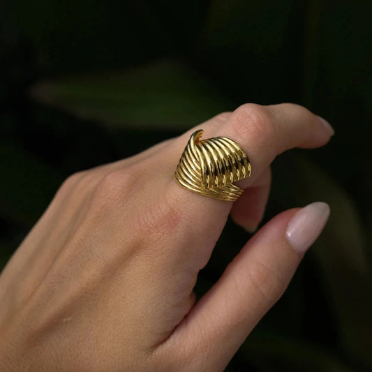 Stainless Steel Metal Geometric Golden Wide Ring - WS JewelleryStainless Steel