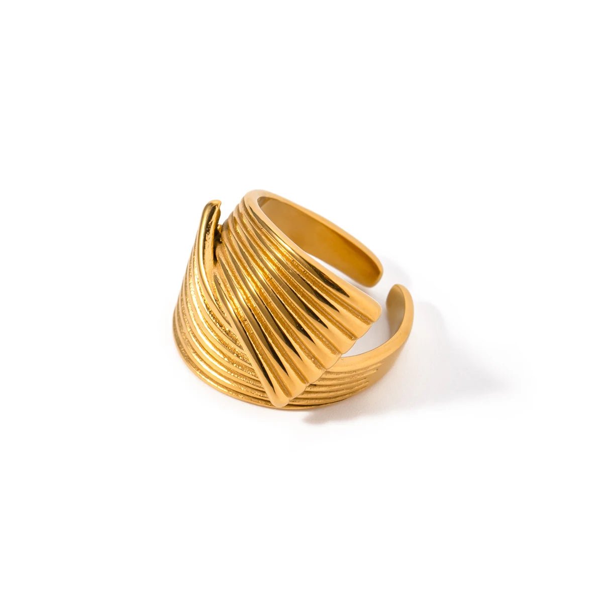 Stainless Steel Metal Geometric Golden Wide Ring - WS JewelleryStainless Steel