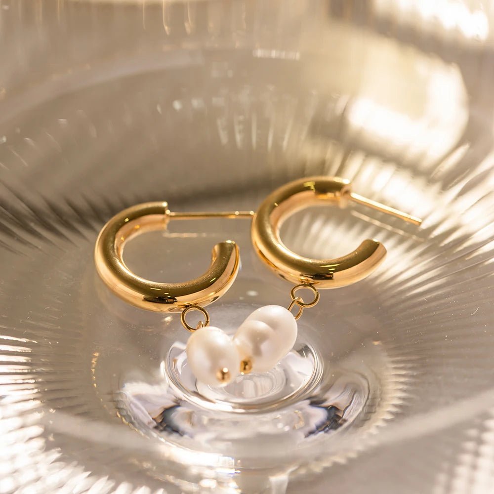 Stainless Steel Natural Pearl Hoop Earrings - WS JewelleryStainless Steel