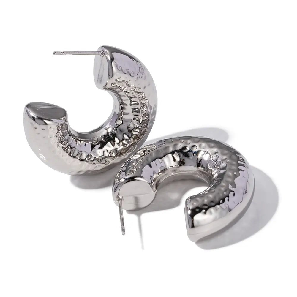 Stainless Steel Punk Round Chunky Hoop Earrings - WS JewelleryStainless Steel