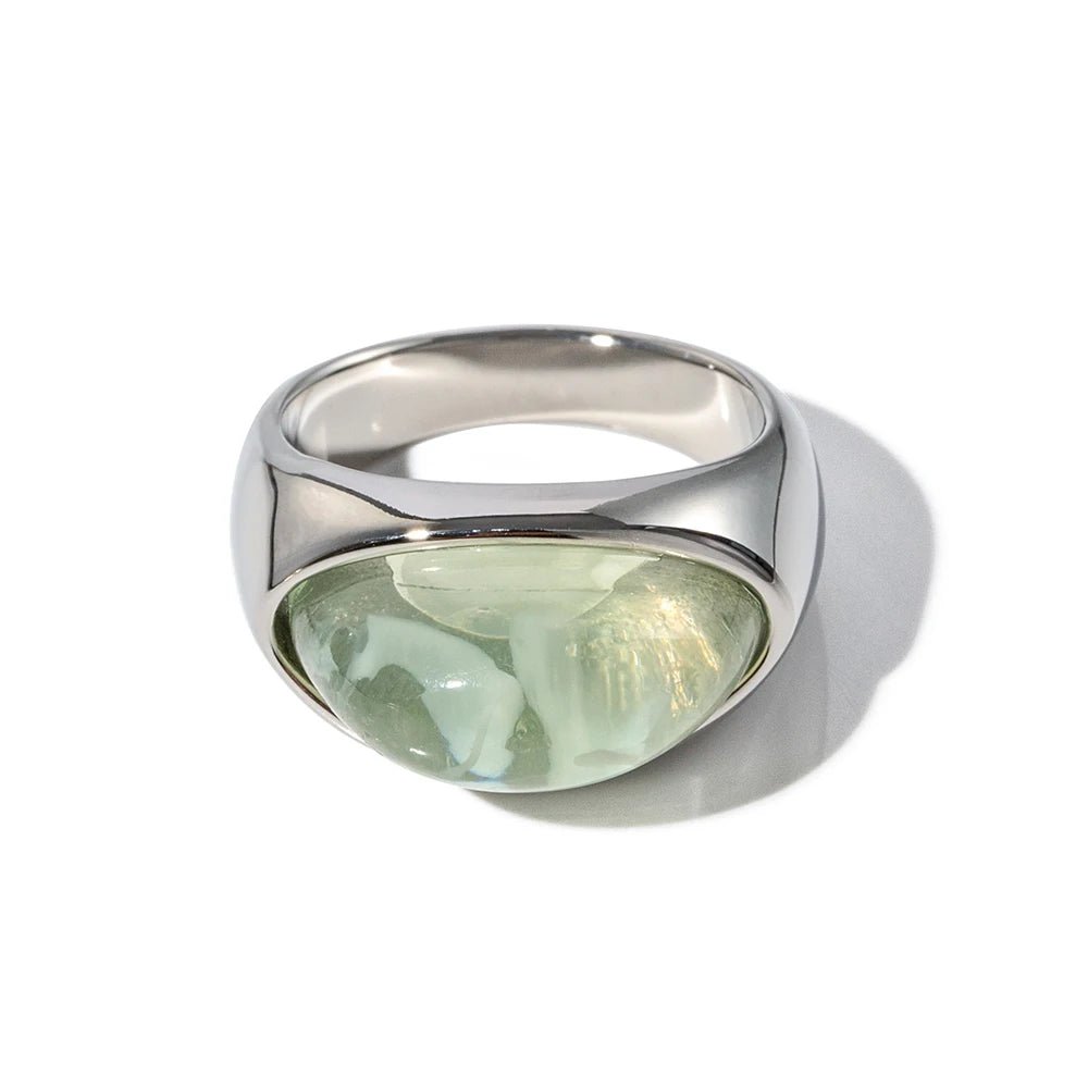 Stainless Steel Retro - inspired Jelly Heart Cabochon Gemstone Rings - WS JewelleryStainless Steel