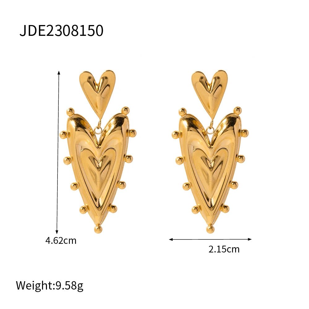 Stainless Steel Semi - Three - Dimensional Heart Double - Layer Earrings - WS JewelleryStainless Steel