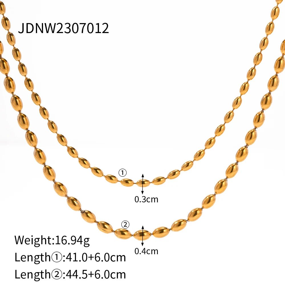 Stainless Steel Waterproof 18K GP Beads Chain Layered Necklace - WS JewelleryStainless Steel