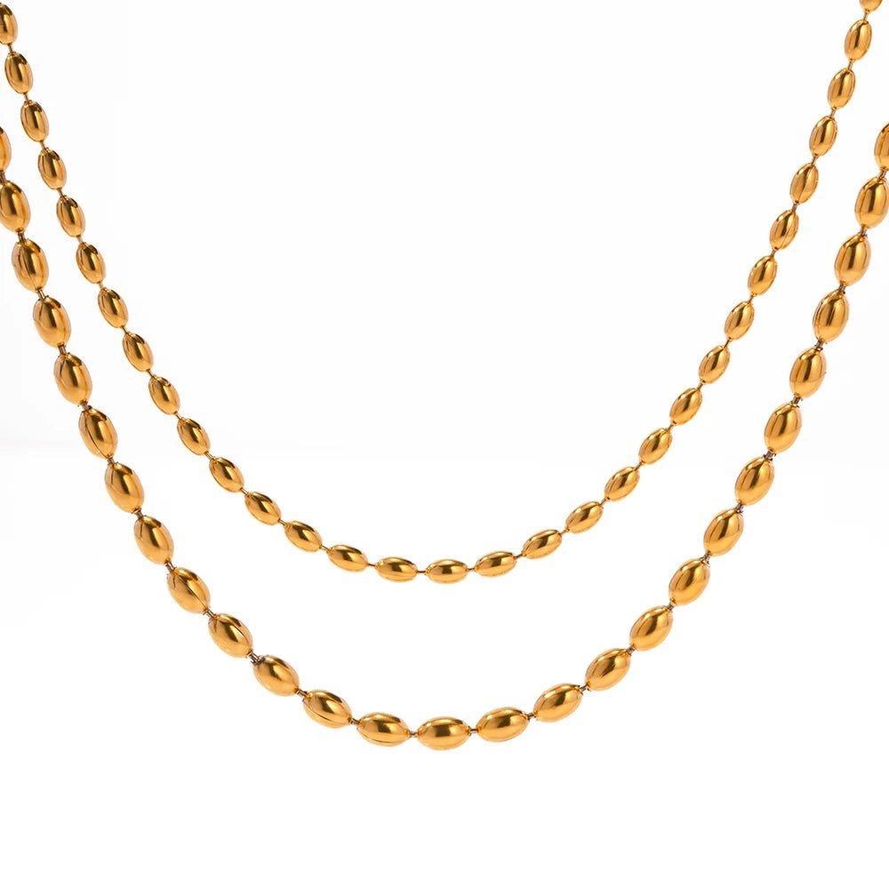 Stainless Steel Waterproof 18K GP Beads Chain Layered Necklace - WS JewelleryStainless Steel