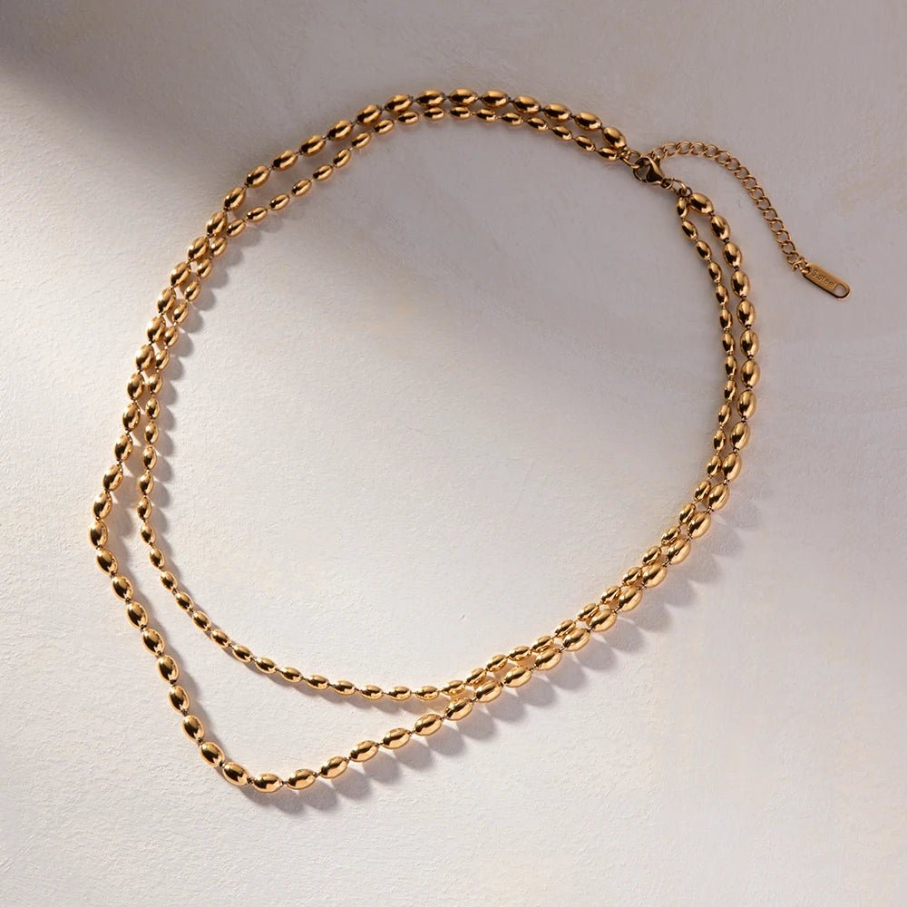 Stainless Steel Waterproof 18K GP Beads Chain Layered Necklace - WS JewelleryStainless Steel