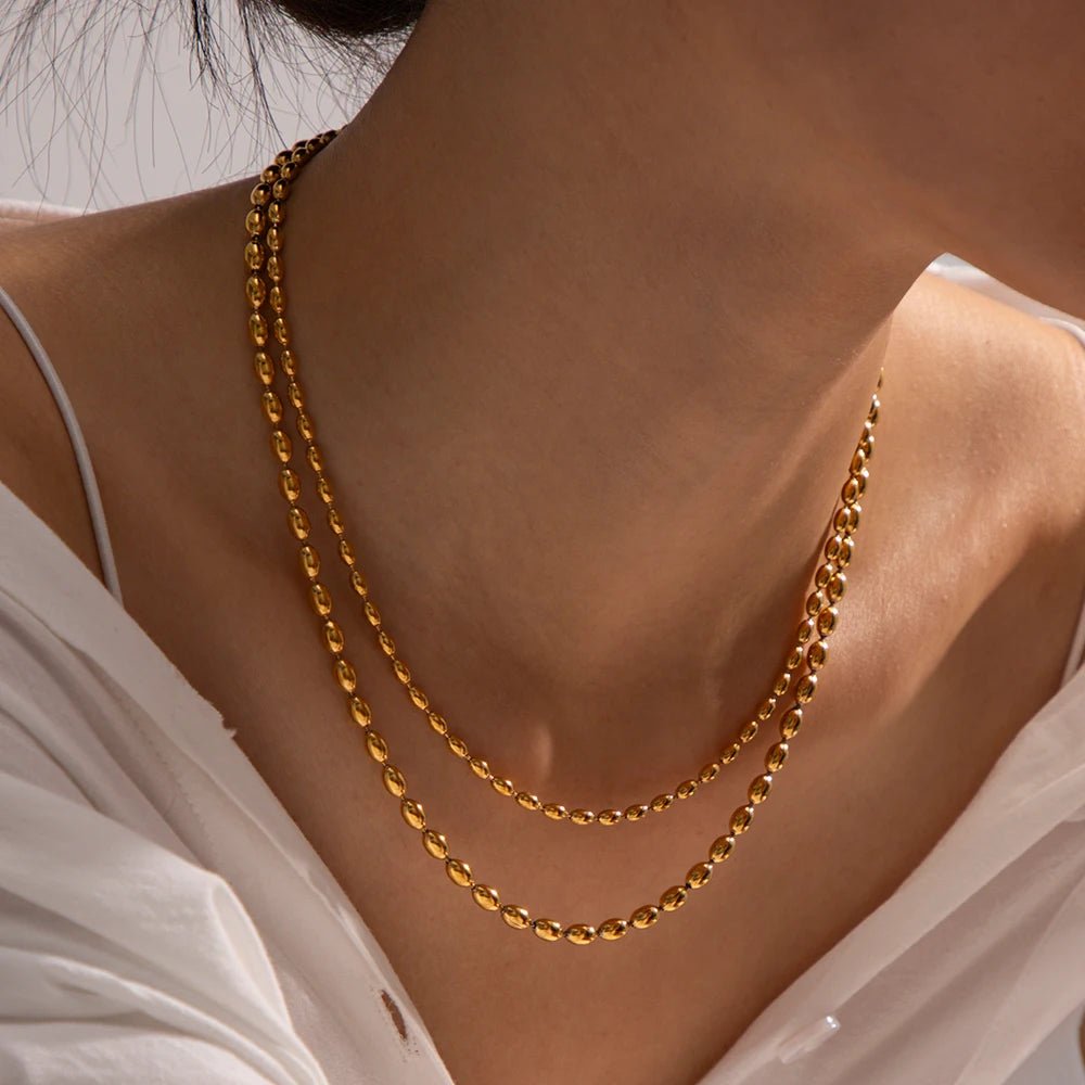 Stainless Steel Waterproof 18K GP Beads Chain Layered Necklace - WS JewelleryStainless Steel