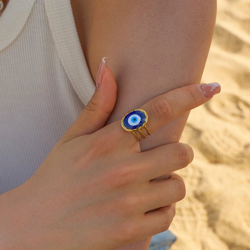 Stainless Steel Waterproof Devil's Eye Open Ring - WS JewelleryStainless Steel