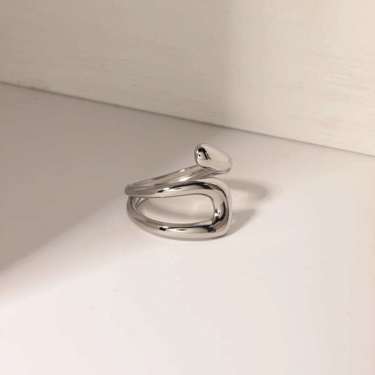 Stainless Steel Waterproof Geometric Hollow Layered Wide Ring - WS JewelleryStainless Steel