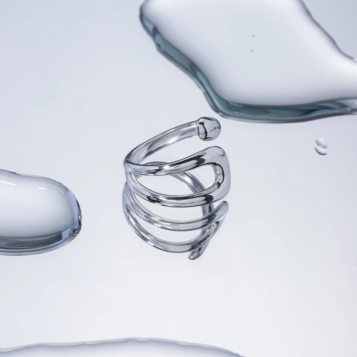 Stainless Steel Waterproof Geometric Hollow Layered Wide Ring - WS JewelleryStainless Steel