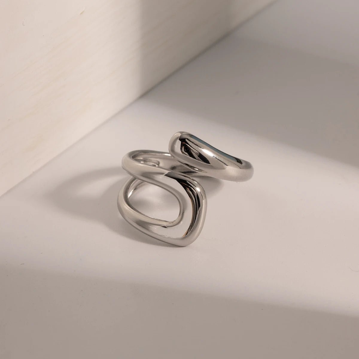 Stainless Steel Waterproof Geometric Hollow Layered Wide Ring - WS JewelleryStainless Steel