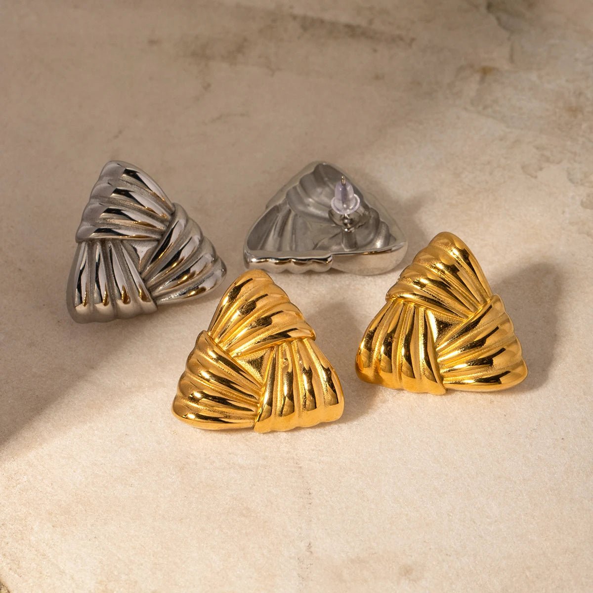 Stainless Steel Waterproof Geometric Texture Triangle Metal Earrings - WS JewelleryStainless Steel