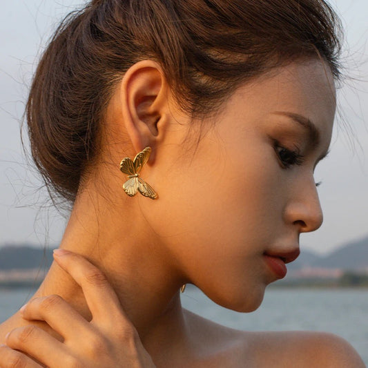 Stainless Steel Waterproof Golden Butterfly Earrings - WS JewelleryStainless Steel