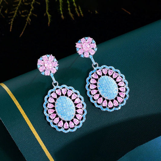 EarringsSummer Light Blue and Pink Flower Earrings CZ736 - WS JewelleryBridal EarringEarringLuxury Earring