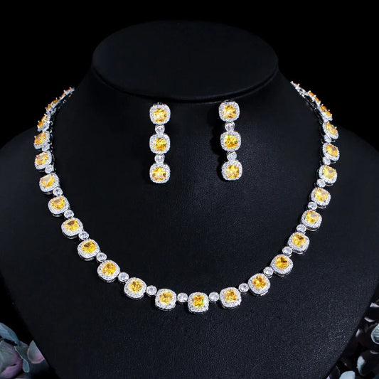 Jewellery SetSuper Shiny Square Yellow Bridal Necklace Jewelry Sets T590 - WS JewelleryBridal Jewelery SetJewellery SetLuxury Jewelery Set