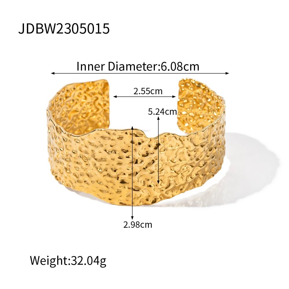 Textured 18K Gold Plated Stainless Steel Cuff Adjustable Bangle Bracelets - WS JewelleryStainless Steel