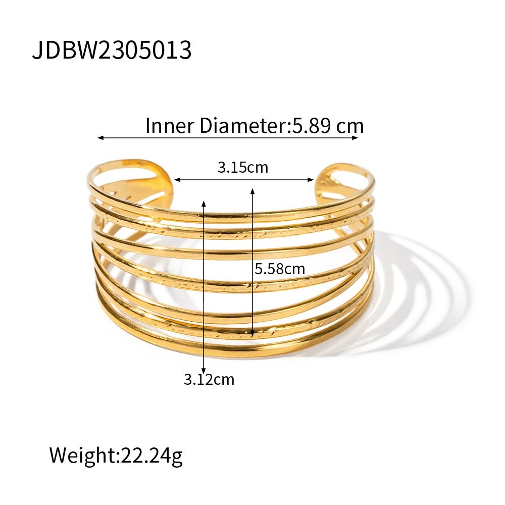 Textured 18K Gold Plated Stainless Steel Cuff Adjustable Bangle Bracelets - WS JewelleryStainless Steel