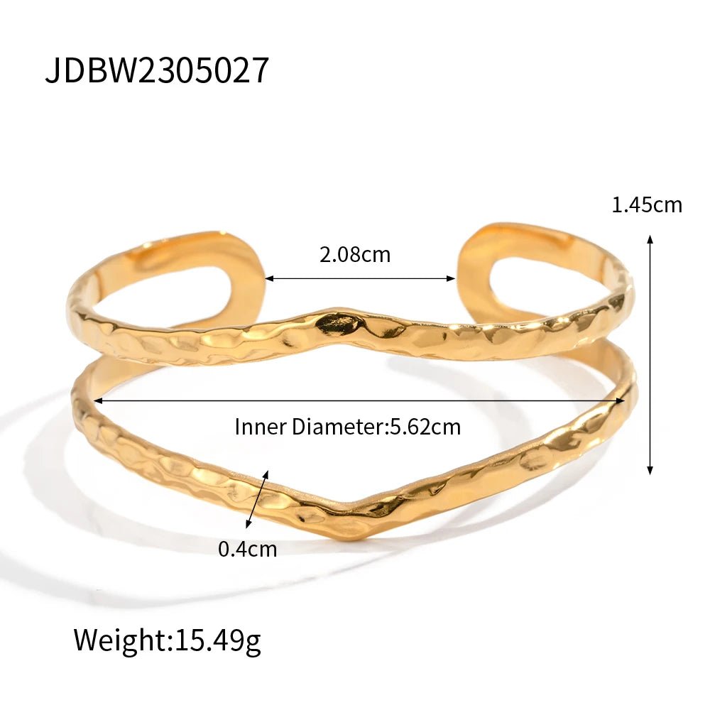 Textured 18K Gold Plated Stainless Steel Cuff Adjustable Bangle Bracelets - WS JewelleryStainless Steel