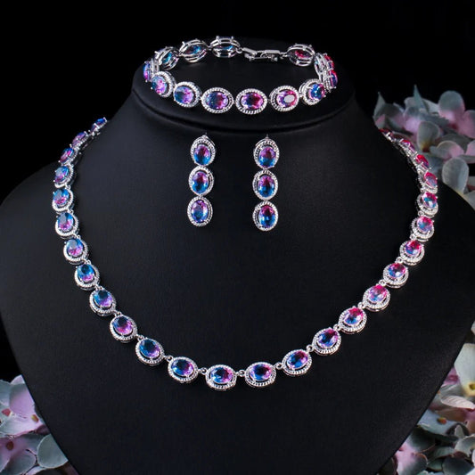 Jewellery SetTourmaline Rainbow Crystal Earring Necklace Bracelet Jewelry Sets T537 - WS JewelleryJewellery SetLuxury Jewelery Set
