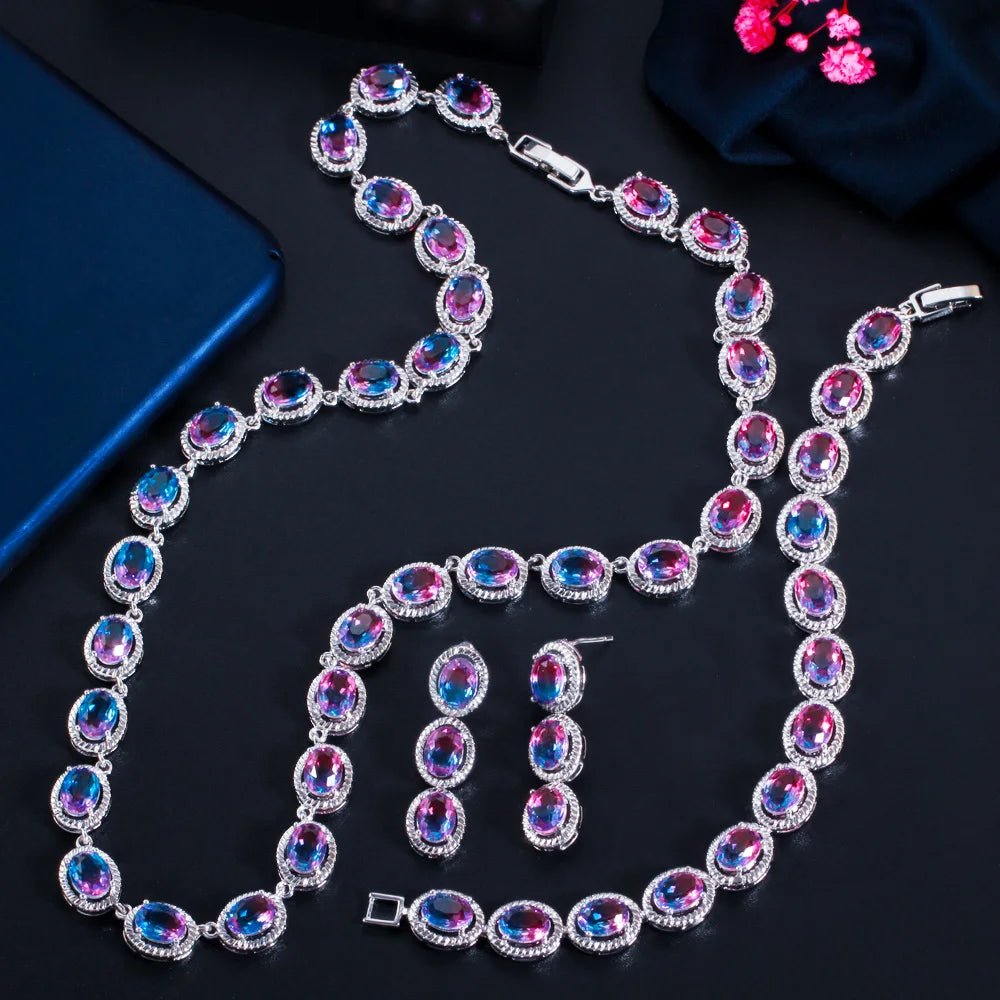 Jewellery SetTourmaline Rainbow Crystal Earring Necklace Bracelet Jewelry Sets T537 - WS JewelleryJewellery SetLuxury Jewelery Set