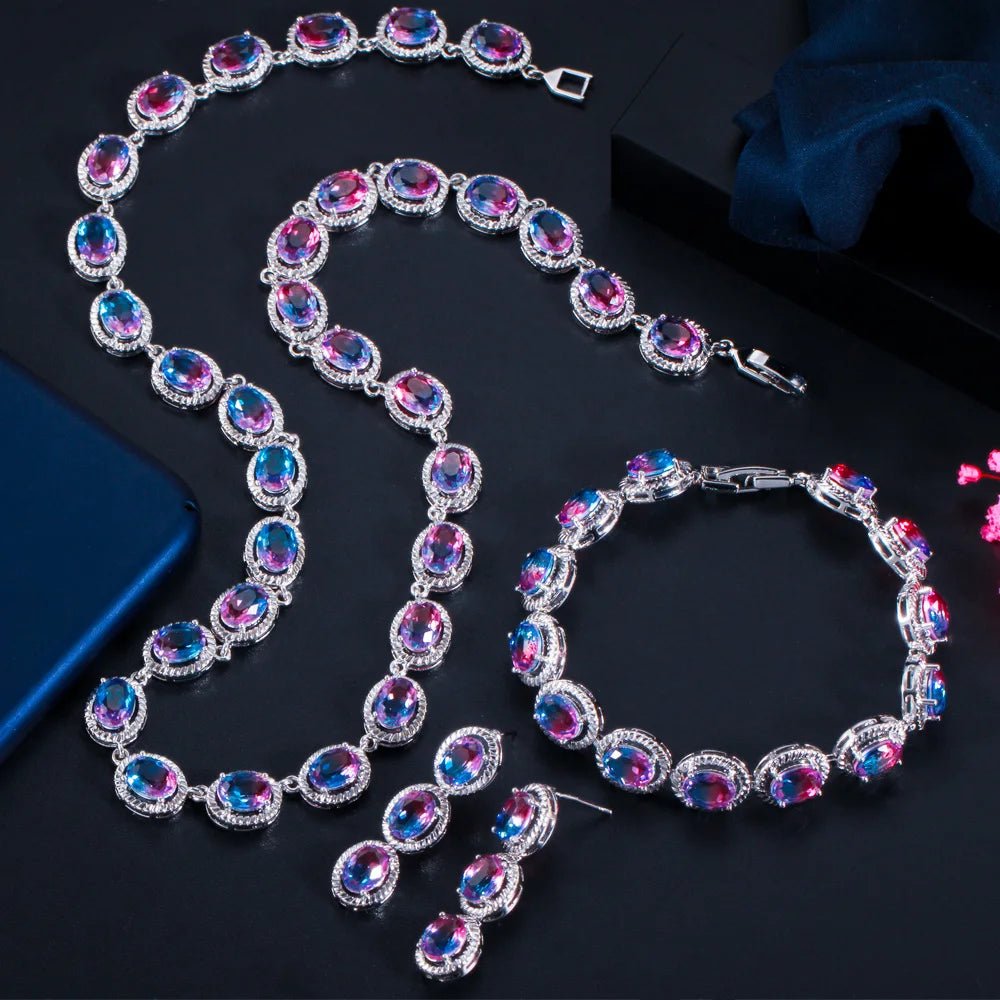 Jewellery SetTourmaline Rainbow Crystal Earring Necklace Bracelet Jewelry Sets T537 - WS JewelleryJewellery SetLuxury Jewelery Set
