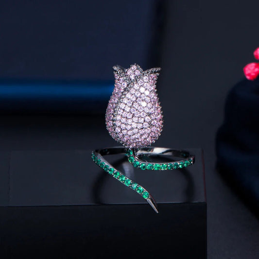 RingsTulips Flower Adjustable Ring R193 - WS JewelleryBridal RingCocktail RingFlower Ring