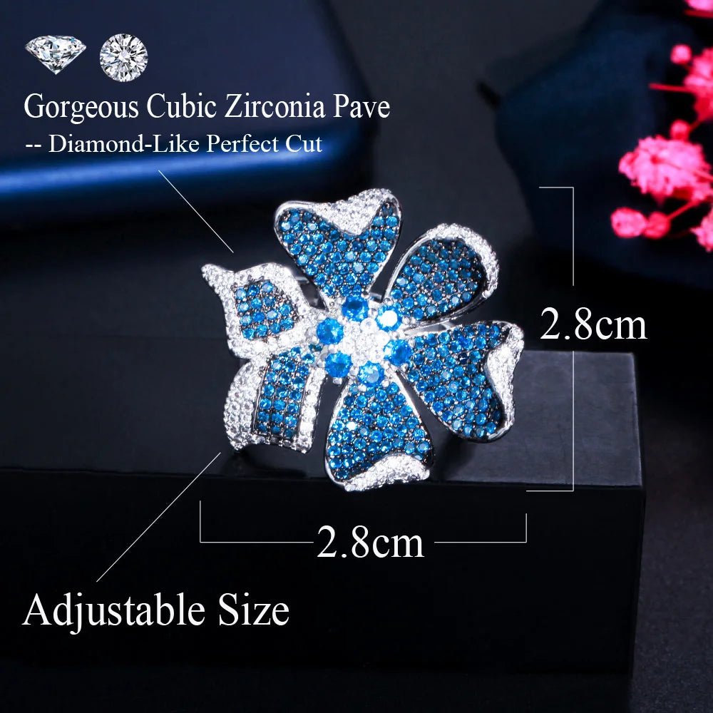 RingsTwo Tones Blue Flower Rind R238 - WS JewelleryBridal RingCocktail RingFlower Ring