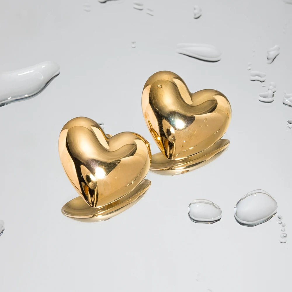 Vintage 18k Gold Plated Stainless Steel Heart Stud Earrings - WS JewelleryStainless Steel