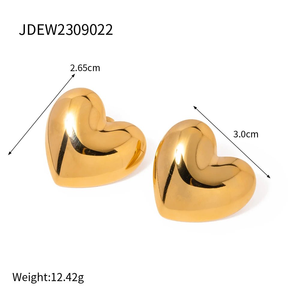 Vintage 18k Gold Plated Stainless Steel Heart Stud Earrings - WS JewelleryStainless Steel