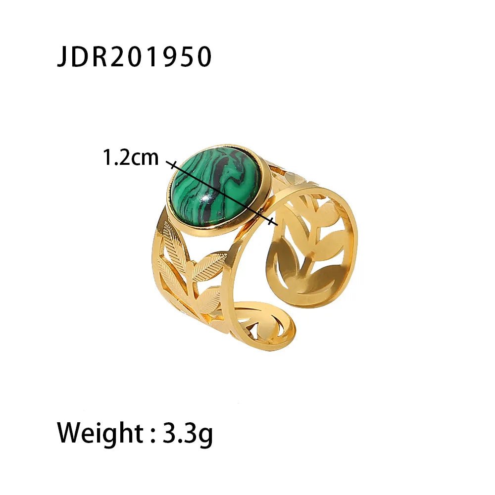 Vintage 18K GP WaterProof Malachite Open Ring - WS JewelleryStainless Steel