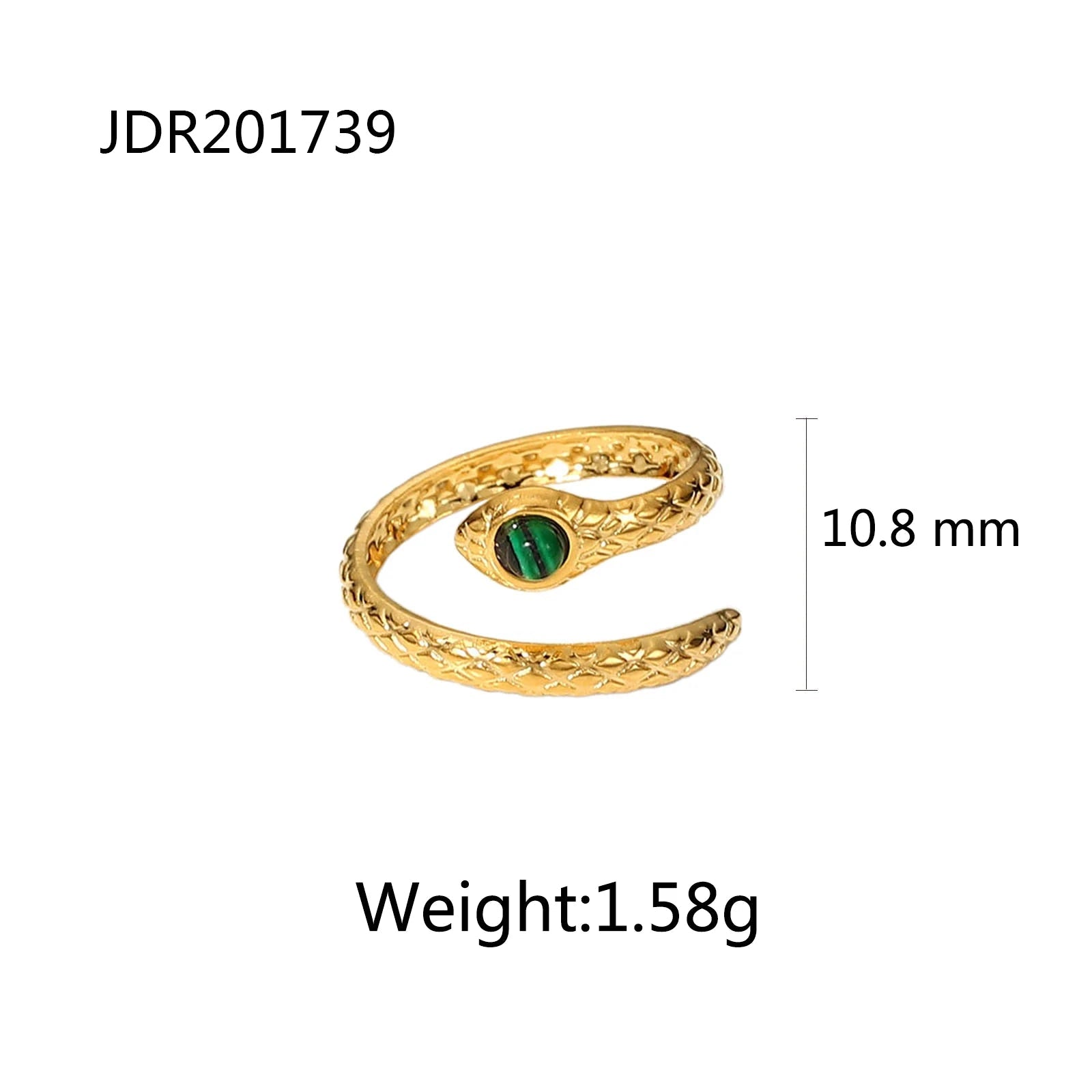 Vintage 18K GP WaterProof Malachite Open Ring - WS JewelleryStainless Steel