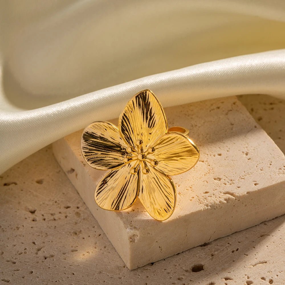 Waterproof 18K Gold Plated Stainless Steel Flower Open Ring - WS JewelleryStainless Steel