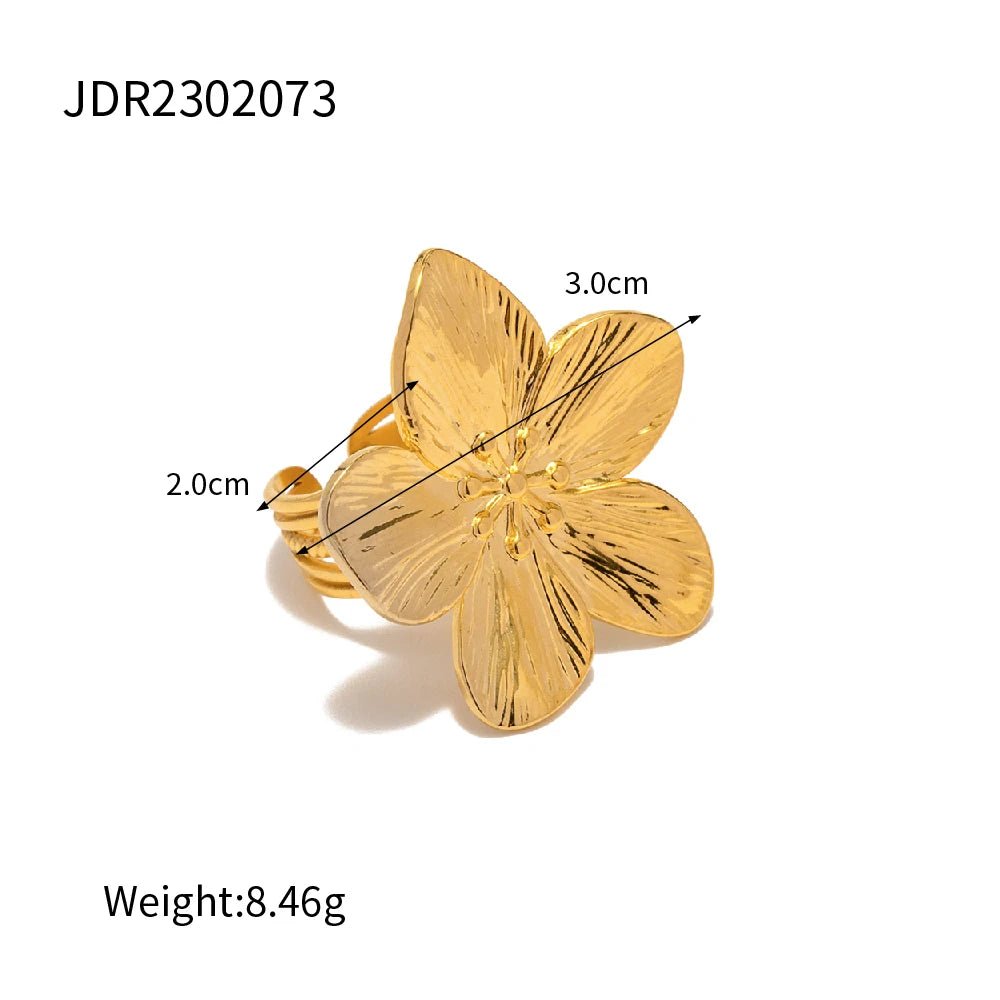 Waterproof 18K Gold Plated Stainless Steel Flower Open Ring - WS JewelleryStainless Steel