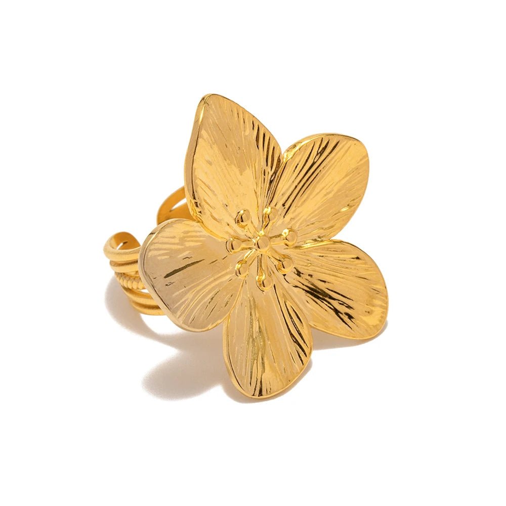 Waterproof 18K Gold Plated Stainless Steel Flower Open Ring - WS JewelleryStainless Steel