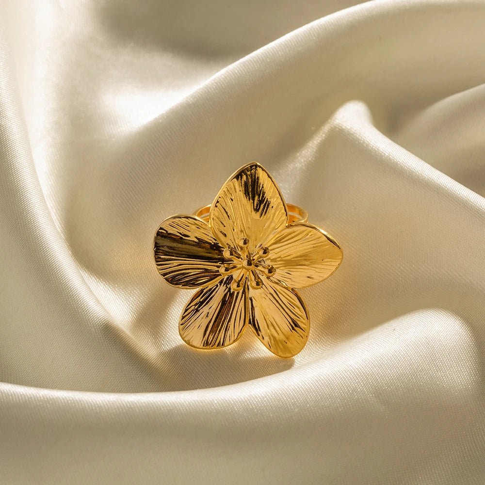 Waterproof 18K Gold Plated Stainless Steel Flower Open Ring - WS JewelleryStainless Steel