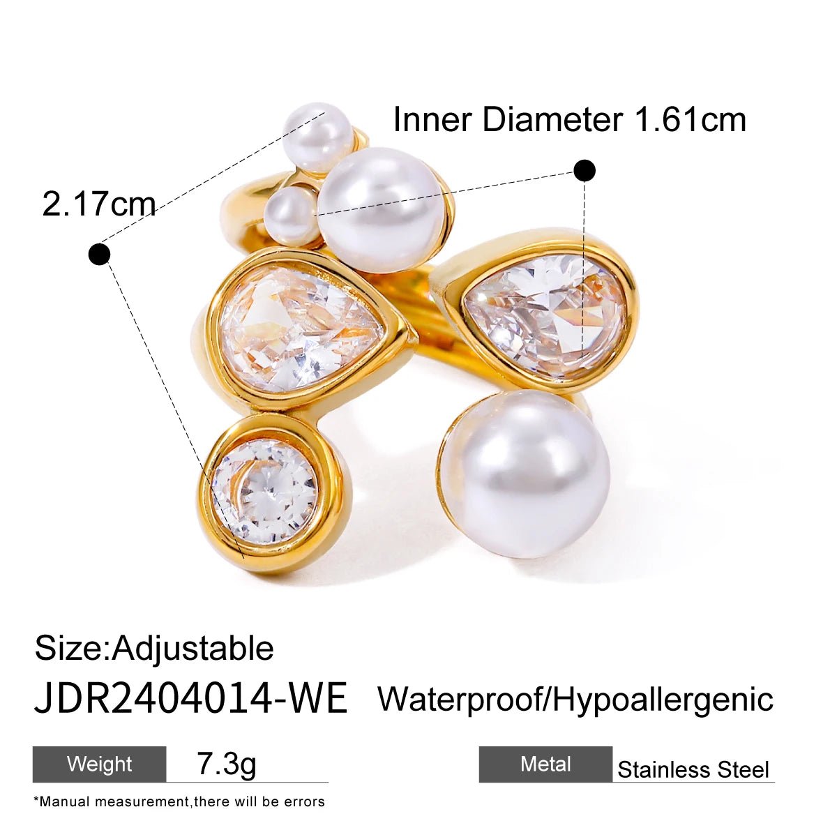 Waterproof Luxury Shiny CZ Exquisite Stainless Steel Open Ring - WS JewelleryStainless Steel