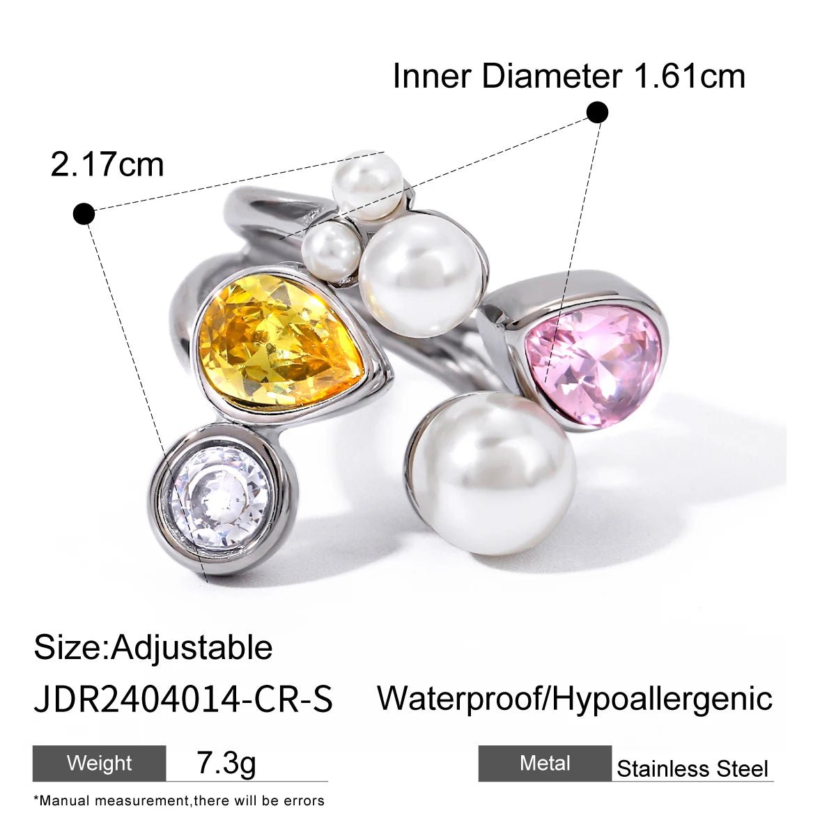 Waterproof Luxury Shiny CZ Exquisite Stainless Steel Open Ring - WS JewelleryStainless Steel