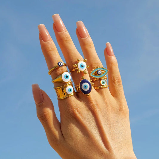 Waterproof Stainless Steel Golden Devil Eye Bead Ring - WS JewelleryStainless Steel