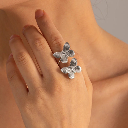 Waterproof Women Butterfly Insect Finger Adjustable Ring - WS JewelleryStainless Steel